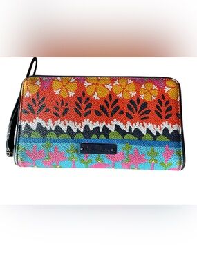 Vera Bradley Orange Blue Pink Floral Wristlet Clutch